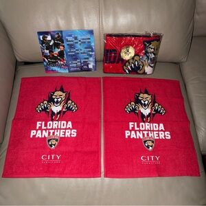 New NHL FLORIDA PANTHERS LIMITED EDITION RALLY REVERSIBLE KNIT SCARF & 2 TOWELS